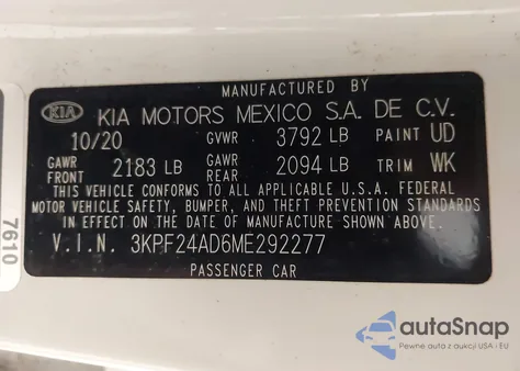 2021 Kia Forte Lxs from USA, damaged, VIN 3KPF24AD6ME292277